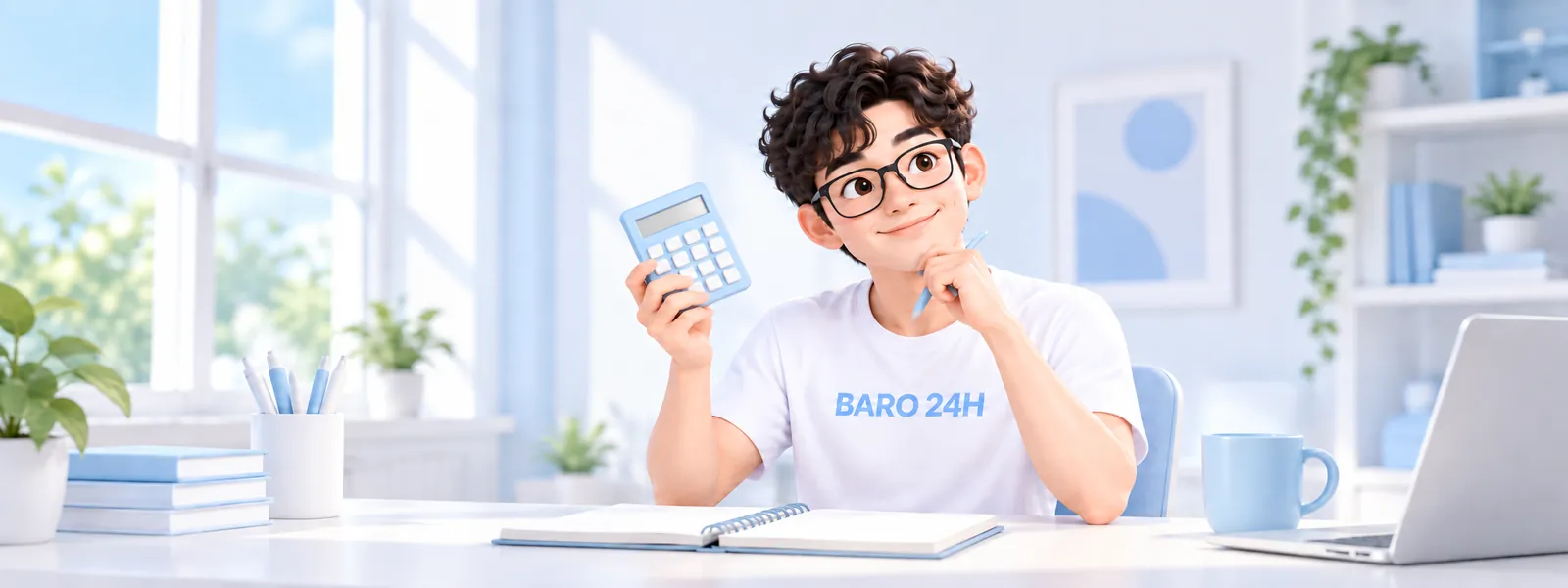 「수수료 · 받는 금액 계산」 주제를 표현한 3D 인물 일러스트